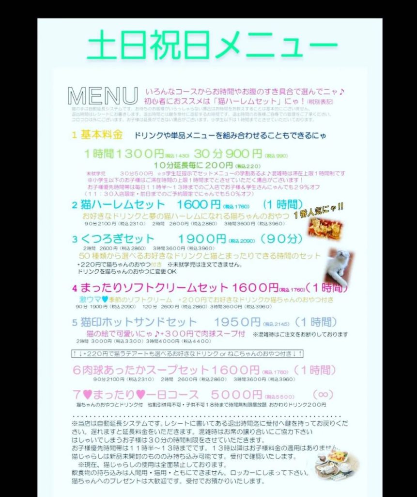 猫の手さんの料金表です。ネットで調べましたが、かなり良心的なお値段です。