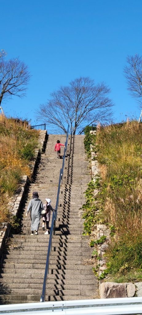 長い階段を登った先に見えたのは楽しそうな遊具がある広大な公園でした(^O^)